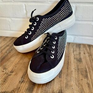 XTI Women’s Black Canvas Platform Sneakers w/ Rhinestones, EU37/US 6.5 LIKE NEW!